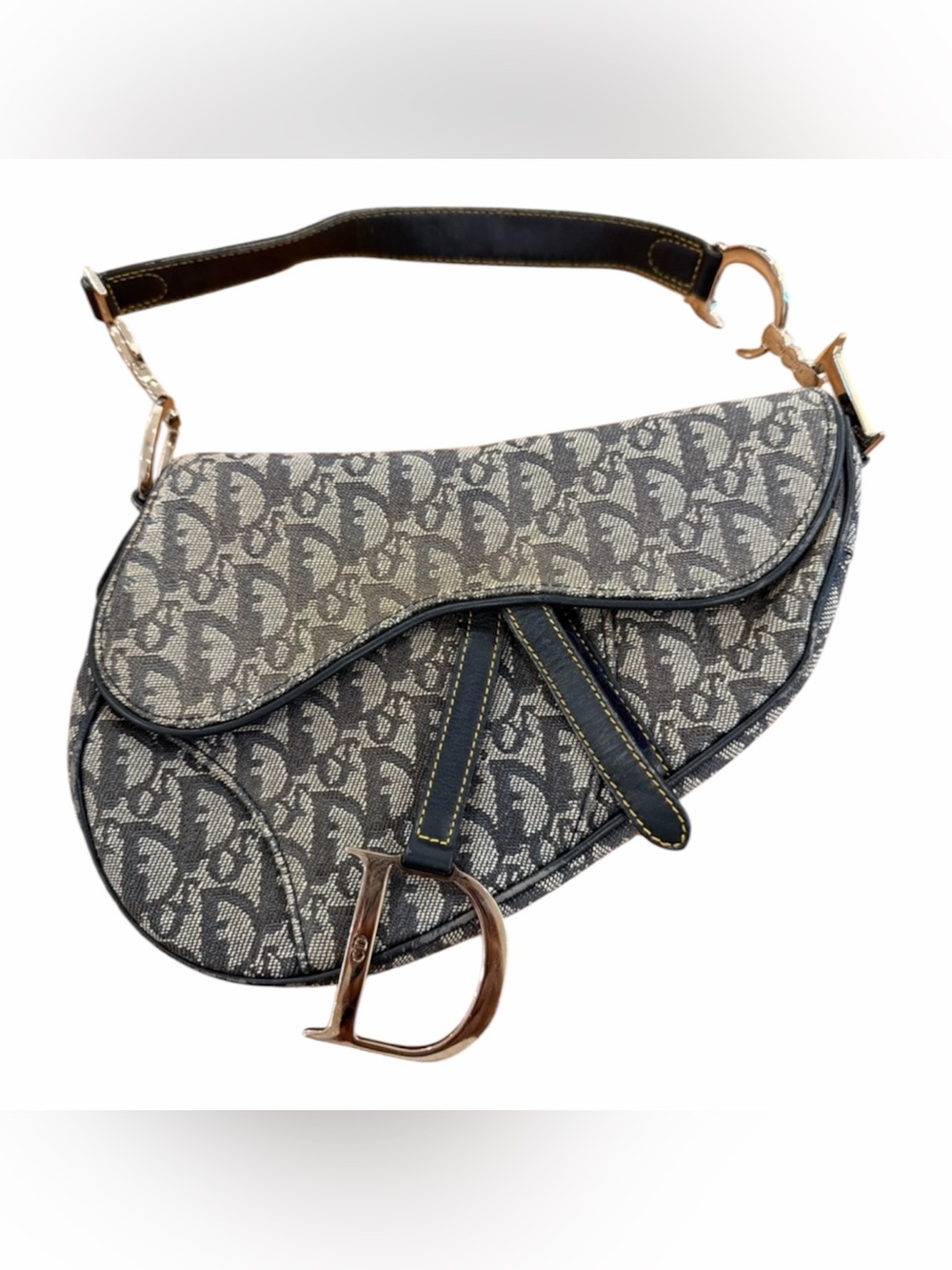 Christian Dior vintage blue Saddle Bag with silver hardware